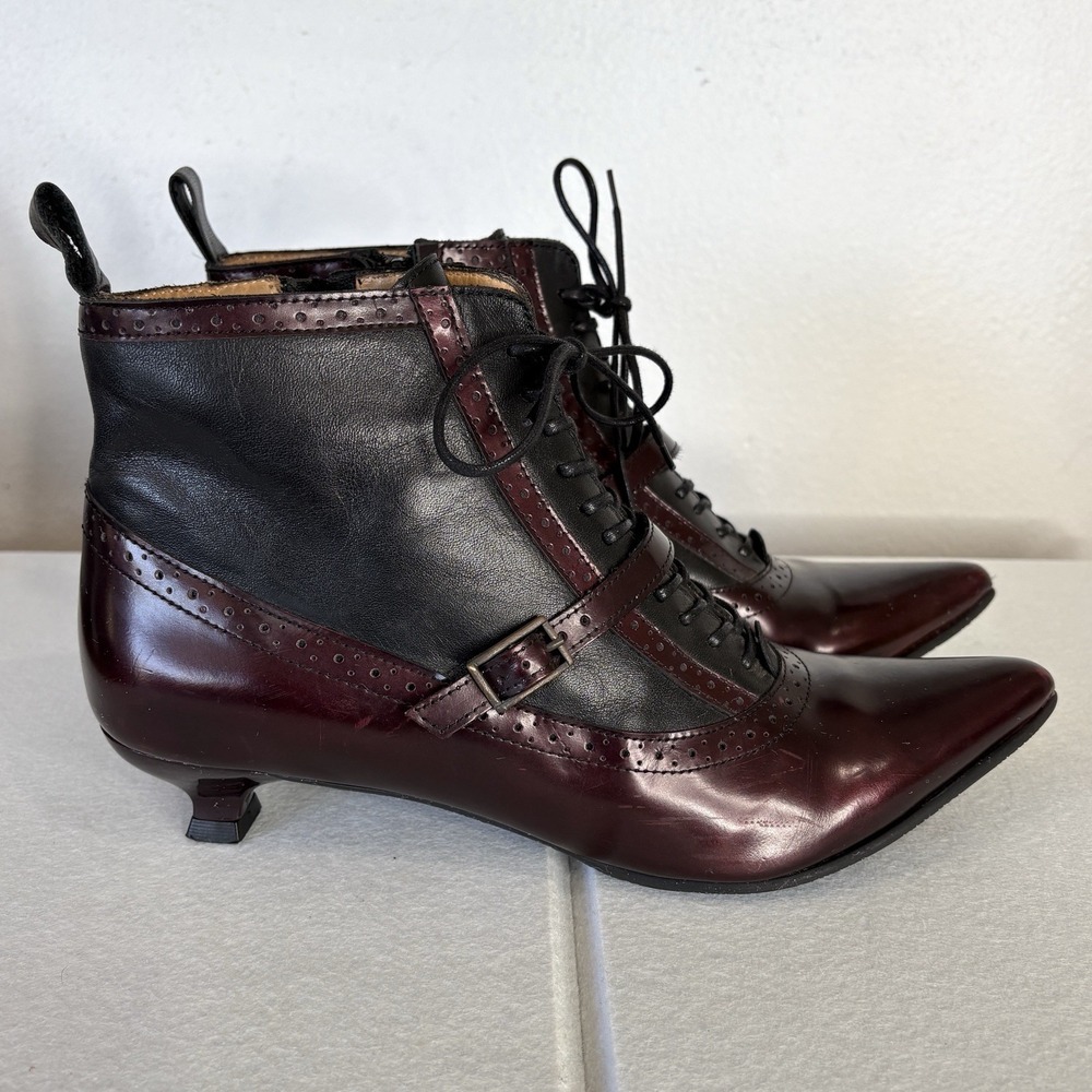 John Fluevog Half Truth Bronte Boots 8.5 Edwardian Steampunk Witchy Leather Art